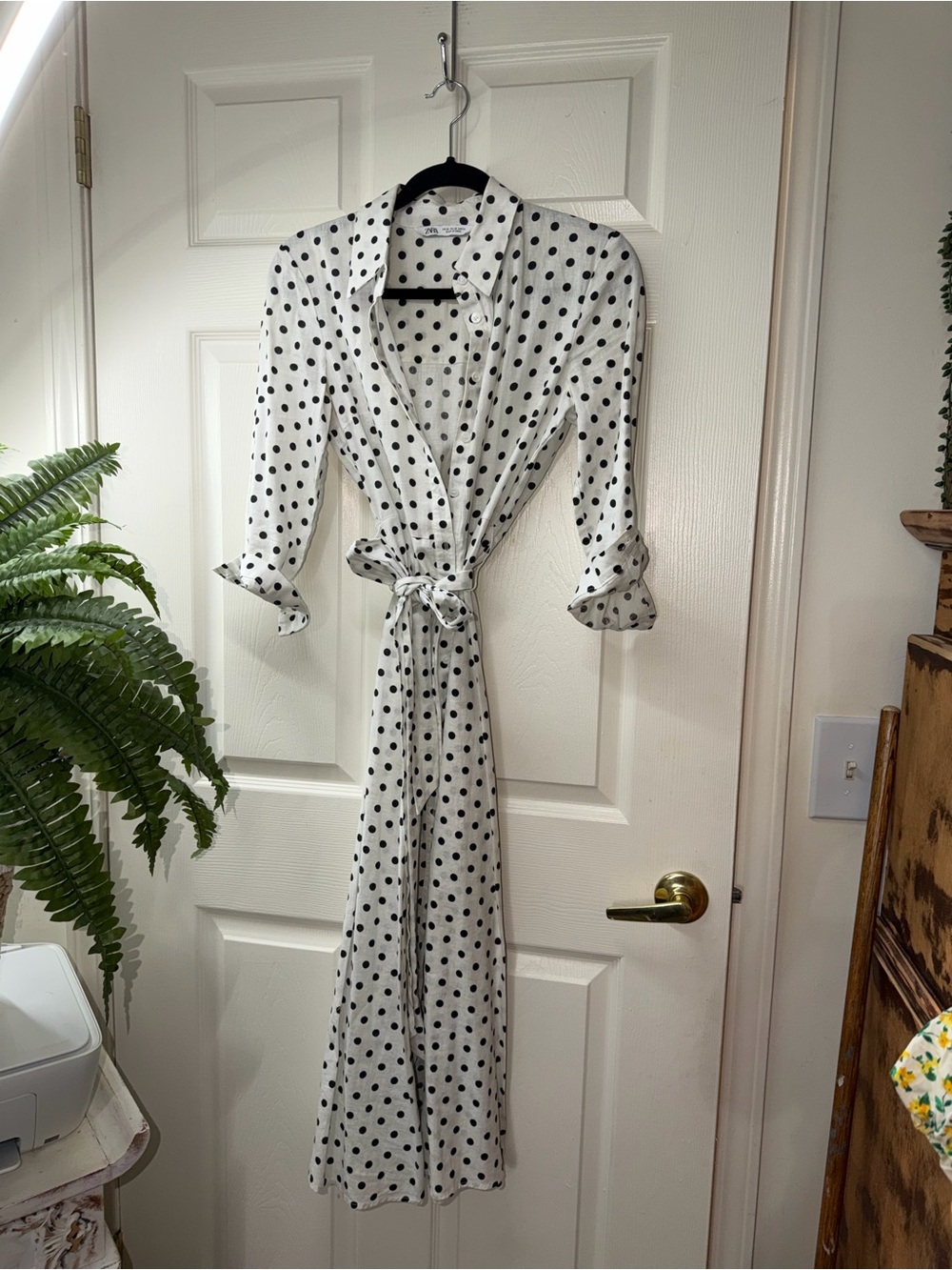 Zara White Satin Polka Dot Wrap Robe